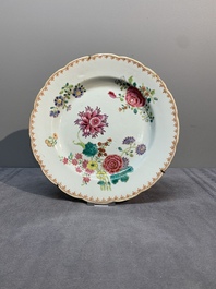A collection of seven Chinese famille rose plates and dishes with floral design, Qianlong