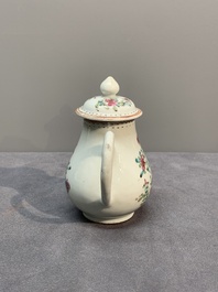 A Chinese famille rose tea caddy, two covered milk jugs and three vases, Yongzheng/Qianlong