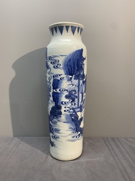 A fine Chinese blue and white sleeve vase with narrative design, Transitional period
