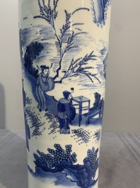 A fine Chinese blue and white sleeve vase with narrative design, Transitional period