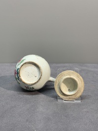 A Chinese famille rose tea caddy, two covered milk jugs and three vases, Yongzheng/Qianlong
