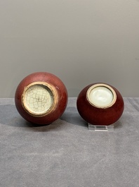 A collection of six Chinese copper-red-glazed and flamb&eacute;-glazed wares, 19/20th C.