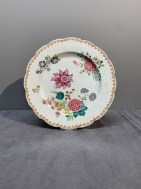 A collection of seven Chinese famille rose plates and dishes with floral design, Qianlong