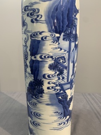 A fine Chinese blue and white sleeve vase with narrative design, Transitional period