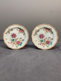 A collection of seven Chinese famille rose plates and dishes with floral design, Qianlong