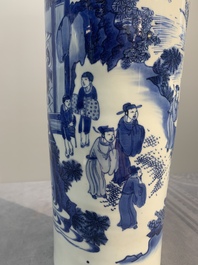 A fine Chinese blue and white sleeve vase with narrative design, Transitional period