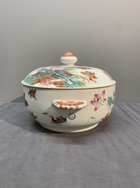 A Chinese famille rose 'heron and lotus' tureen and cover, Qianlong