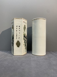 A collection of six Chinese famille rose hat stands, 19/20th C.