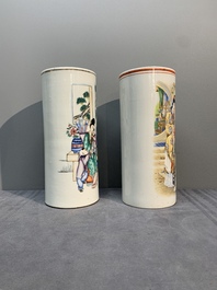 A collection of six Chinese famille rose hat stands, 19/20th C.
