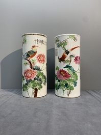 A collection of six Chinese famille rose hat stands, 19/20th C.