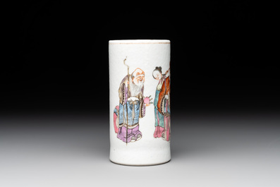 A Chinese famille rose 'Sanxing' brush pot, Tongzhi mark and of the period