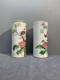 A collection of six Chinese famille rose hat stands, 19/20th C.