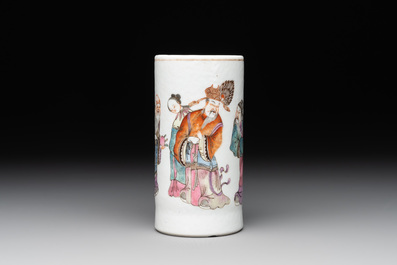 A Chinese famille rose 'Sanxing' brush pot, Tongzhi mark and of the period