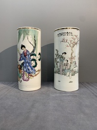 A collection of six Chinese famille rose hat stands, 19/20th C.