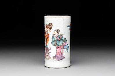 A Chinese famille rose 'Sanxing' brush pot, Tongzhi mark and of the period