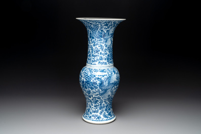 A Chinese blue and white 'peonies and phoenixes' 'yenyen' vase, Kangxi
