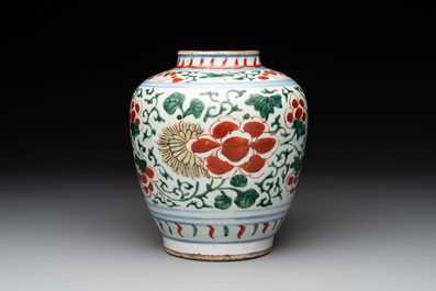 A Chinese wucai 'peony scroll' vase, Transitional period