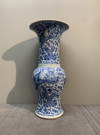 A Chinese blue and white 'peonies and phoenixes' 'yenyen' vase, Kangxi