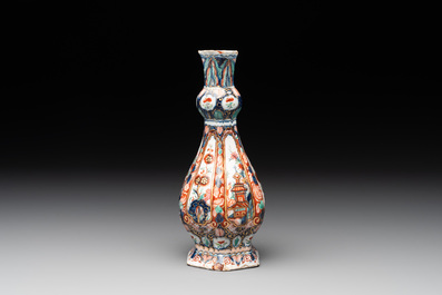 A polychrome Dutch Delft petit feu vase, 18th C.
