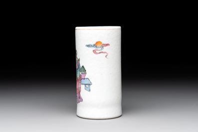 A Chinese famille rose 'Sanxing' brush pot, Tongzhi mark and of the period