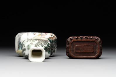A compressed Chinese famille rose 'silk production' double-gourd vase, Republic