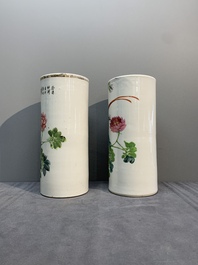 A collection of six Chinese famille rose hat stands, 19/20th C.