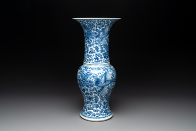 A Chinese blue and white 'peonies and phoenixes' 'yenyen' vase, Kangxi