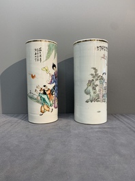 A collection of six Chinese famille rose hat stands, 19/20th C.