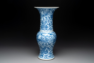 A Chinese blue and white 'peonies and phoenixes' 'yenyen' vase, Kangxi