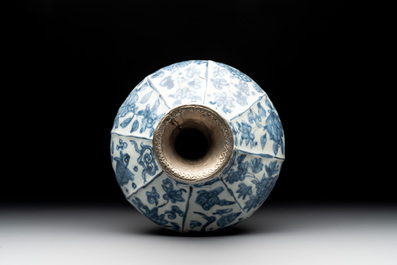 A Chinese blue and white pear-shaped vase with an Islamic market metal mount, Ming