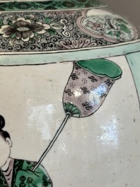 A large Chinese verte biscuit vase with narrative design, Kangxi mark, 19th C.