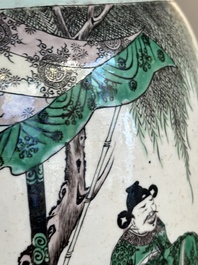 A large Chinese verte biscuit vase with narrative design, Kangxi mark, 19th C.