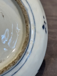 Five Chinese Swatow blue and white 'rooster' plates, Ming