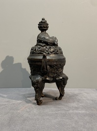 A Chinese bronze 'elephant' censer and cover, Qianlong mark, 18/19th C.