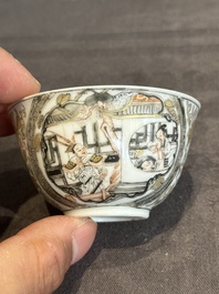 A fine Chinese gilt-decorated grisaille 'Feng Yi Ting 鳳儀亭' cup and saucer, Yongzheng