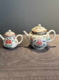 Two Chinese famille rose teapots with floral design, Yongzheng/Qianlong