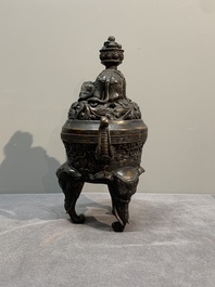 A Chinese bronze 'elephant' censer and cover, Qianlong mark, 18/19th C.