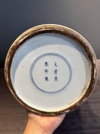 A large Chinese verte biscuit vase with narrative design, Kangxi mark, 19th C.