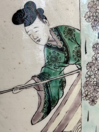 A large Chinese verte biscuit vase with narrative design, Kangxi mark, 19th C.