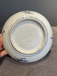 Five Chinese Swatow blue and white 'rooster' plates, Ming
