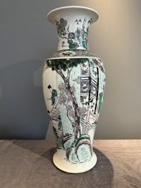 A large Chinese verte biscuit vase with narrative design, Kangxi mark, 19th C.
