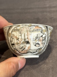 A fine Chinese gilt-decorated grisaille 'Feng Yi Ting 鳳儀亭' cup and saucer, Yongzheng