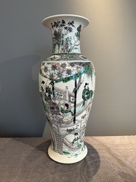 A large Chinese verte biscuit vase with narrative design, Kangxi mark, 19th C.