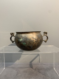 Two archaic bronze ritual wine vessels, 'dui 敦', Warring States Period