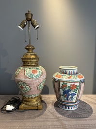Two Chinese wucai vases, one mounted as a lamp, Transitional period