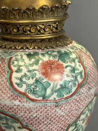 Two Chinese wucai vases, one mounted as a lamp, Transitional period