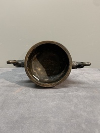 A Chinese bronze 'elephant' censer and cover, Qianlong mark, 18/19th C.