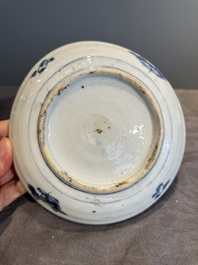 Five Chinese Swatow blue and white 'rooster' plates, Ming