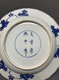 A Chinese blue and white dish with floral design, Kangxi mark and of the period