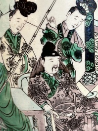 A large Chinese verte biscuit vase with narrative design, Kangxi mark, 19th C.